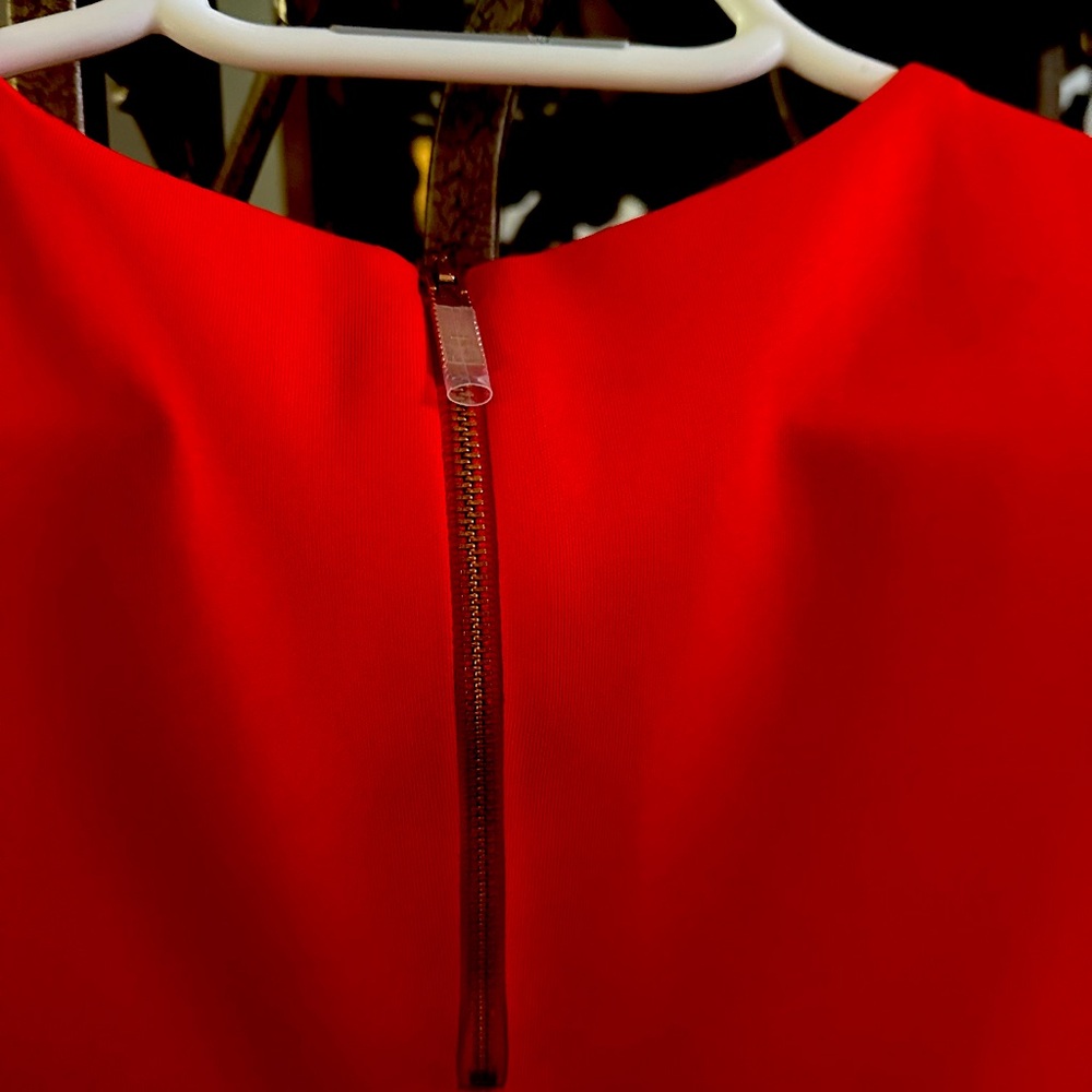 Elegant Red orange blouse zip up cold shoulder